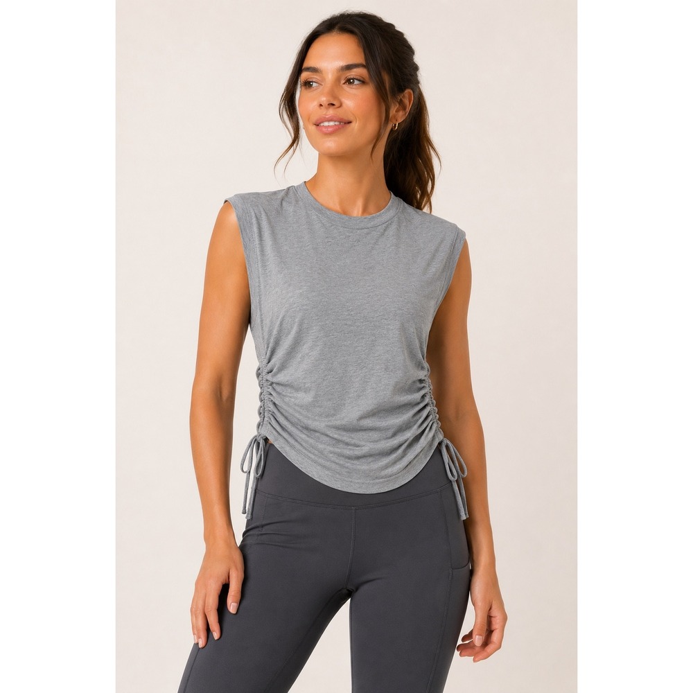 Halara Womens Gray Side Ruched Muscle Tank Top Size M Activewear Crew Neck NEW